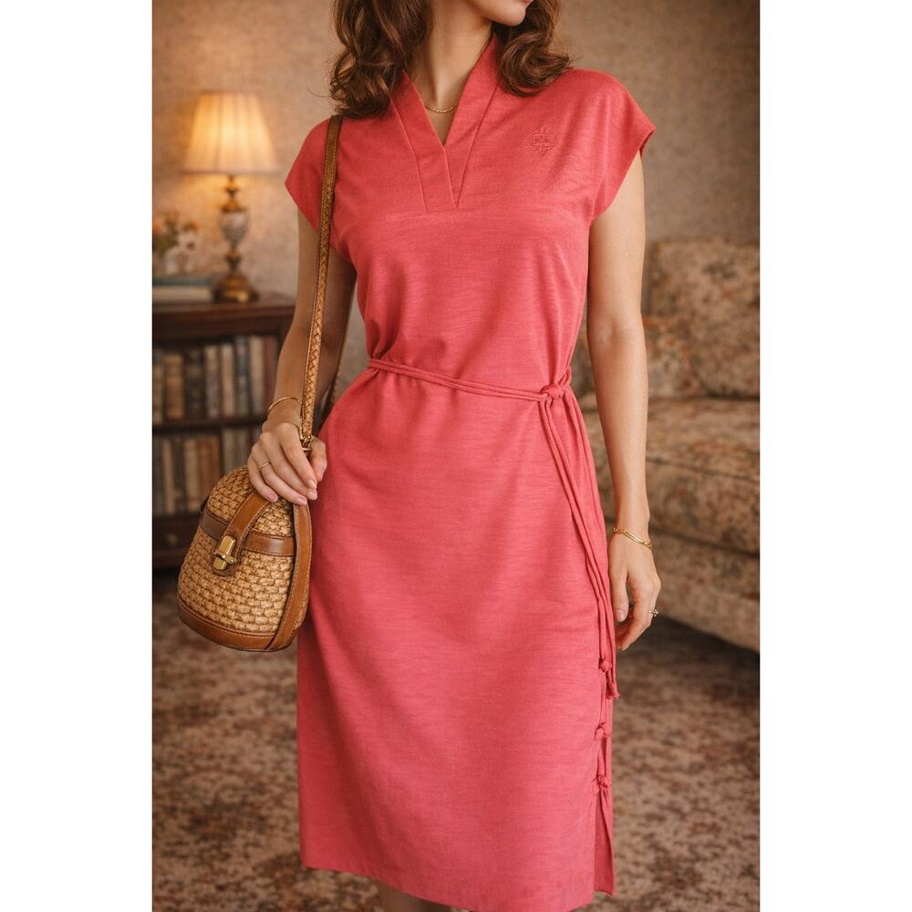 Polynesian Casuals Midi Dress in Coral with Tie Waist from Hawaii